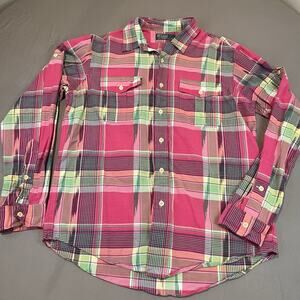 Polo Ralph Lauren Plaid Large Madras Southwest Aztec Roll Sleeve Button Shirt